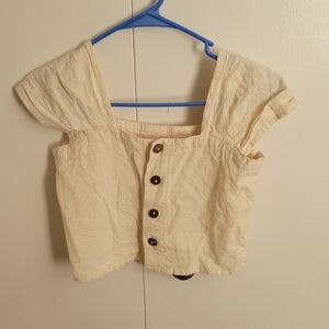 Novi Collection 100% Linen Button Front Crop Top Cottagecore Size S